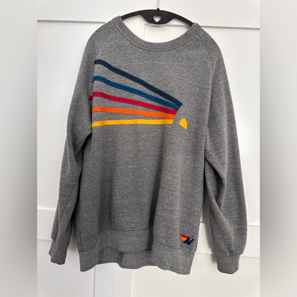 Aviator Nation XL Daydream Sweatshirt Grey Rainbow Stripes Pullover